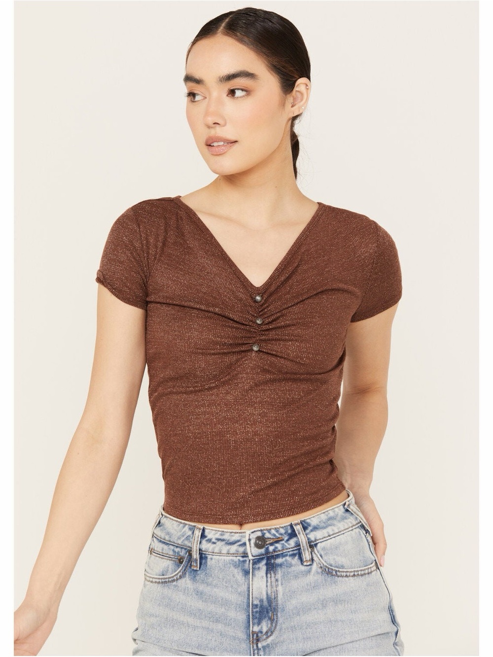 Shyanne Women’s Metallic Ribbed Tee Size Large